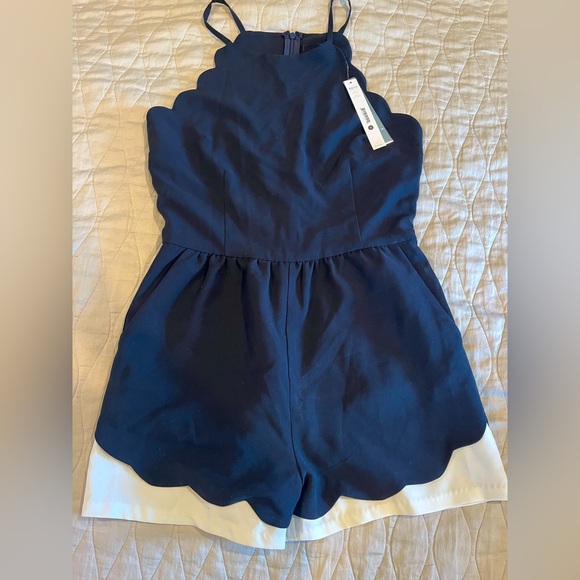 Aqua Pants - NEW Aqua High-Neck Romper Navy/White Size S